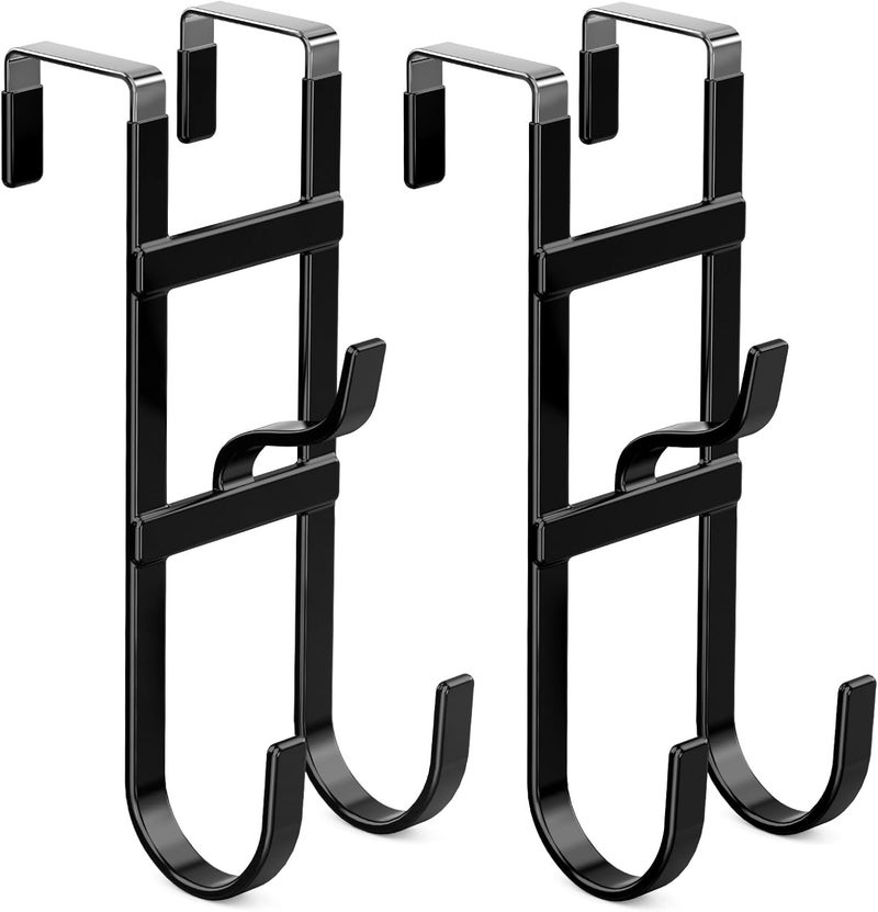 FYY Over The Door Hooks - 2 Pack Heavy Duty Triple-Hook Organizer Hanger with Non-Slip Rubber for Towels, Clothes, Hats & Bags Use in Bathroom, Bedroom, Kitchen - Fits Interior Doors Up to 1.6" Black - Image 1